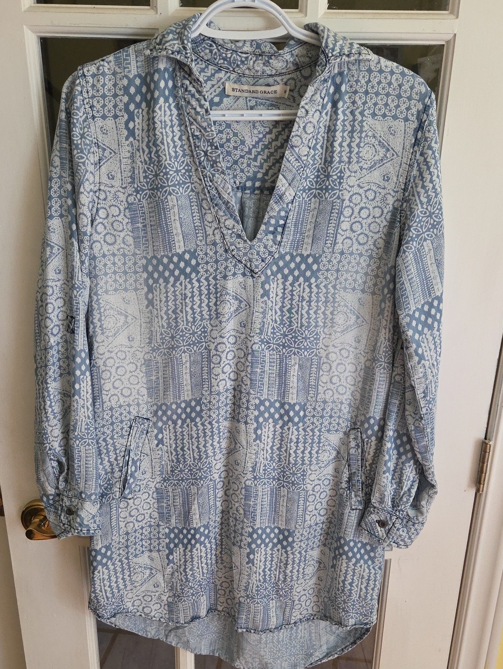 Standard Grace Light Blue Printed Long-Sleeve Tunic Dress